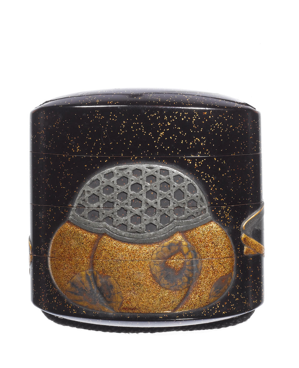 A black lacquer three-case inro By Koma Kyuei, late 18th/early 19th century