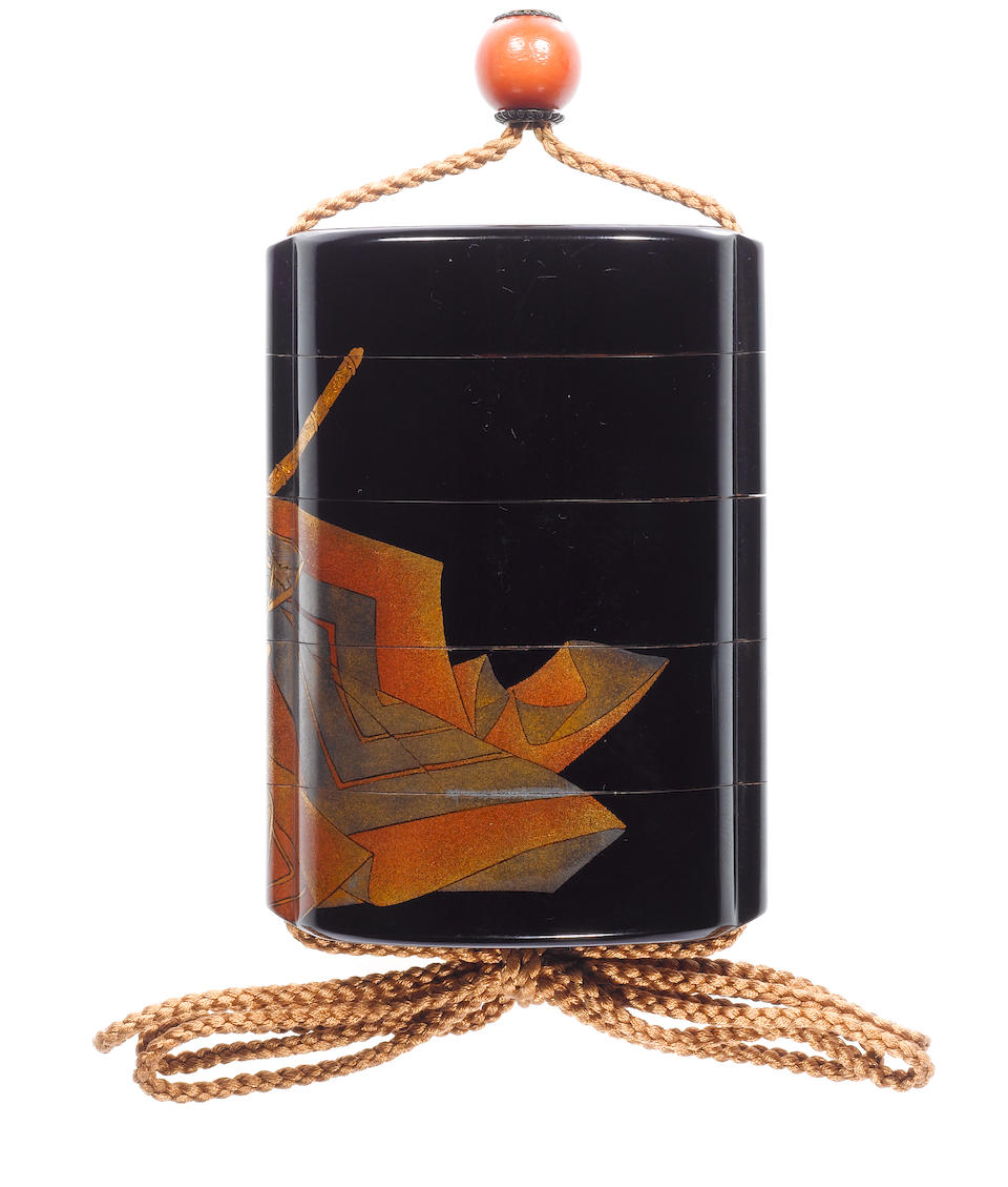 An extremely rare roiro lacquer four-case inro By Shirayama Shosai (1853-1923), early 20th century