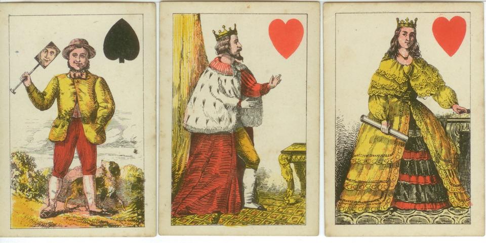 A pack of transformation playing cards commemorating the wedding of Prince Albert Edward and Alexandra of Denmark, C. B. Reynolds, 1863