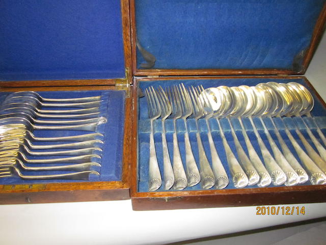 A composite canteen of Old English shell pattern flatware, London 1925, 1934,