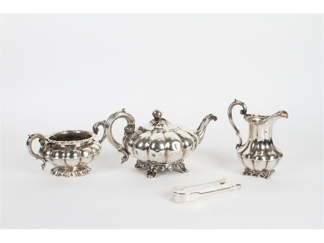 A matched three piece silver teaset Teapot by Joseph & Albert Savory, London, 1836,