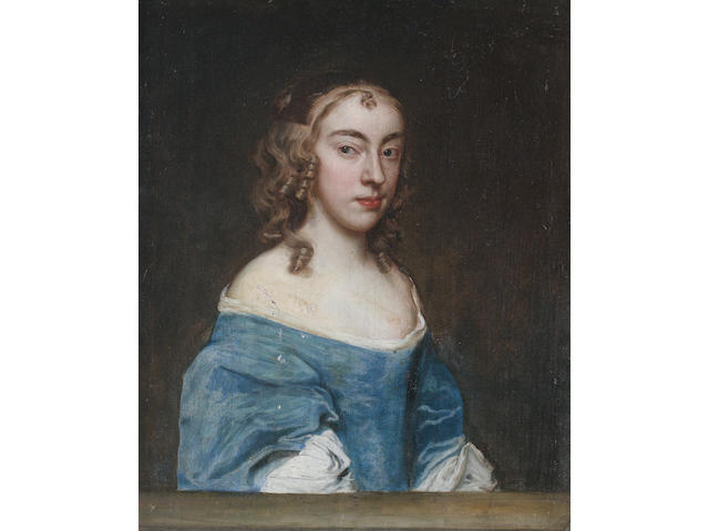 Attributed to Jacob Huysmans (Antwerp 1633-1696 London) Portrait of a lady, half-length, in a blue dress and a white chemise,
