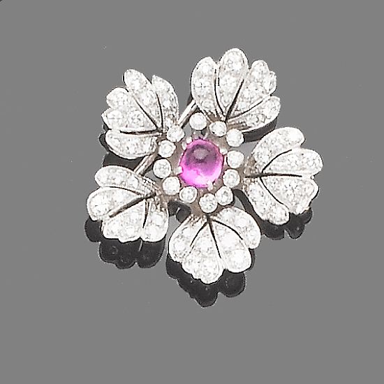 A ruby and diamond brooch