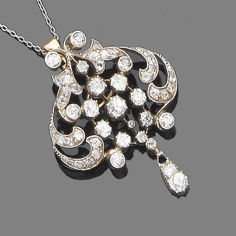 Bonhams : A diamond brooch/pendant necklace,
