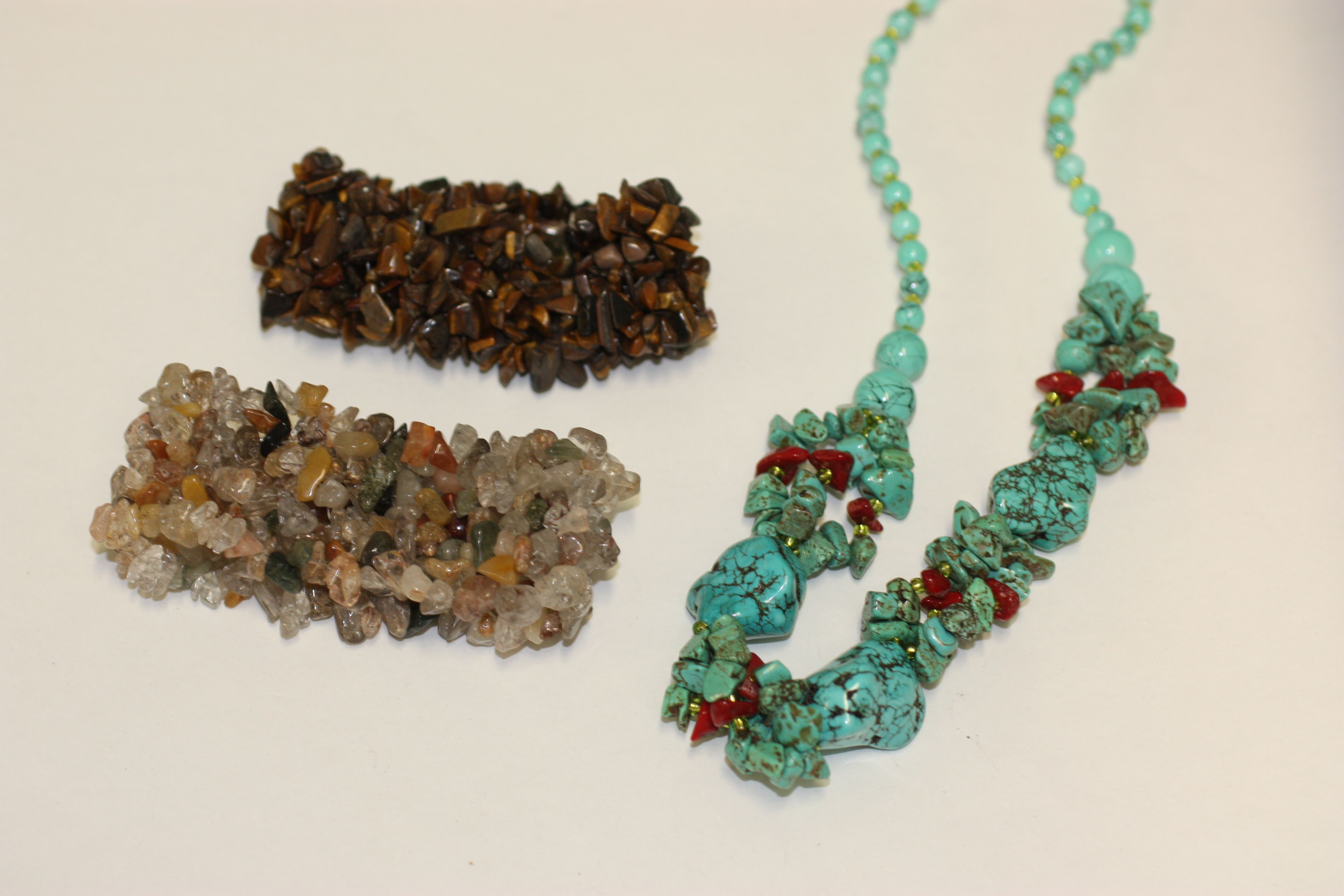 Two agate bead bracelets, (3)