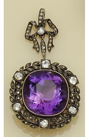 An Edwardian amethyst and diamond pendant