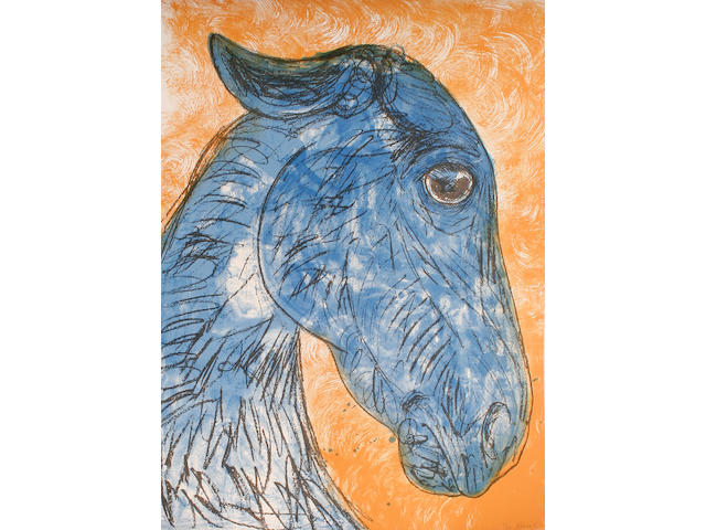 Dame Elisabeth Frink R.A. (British, 1930-1993) Blue horse head (Wiseman 142) Screenprint in colours, 1988, on BFK Rives, signed and numbered 21/70 in pencil, printed by Chilford Hall Press, published by Chilford Hall Press and the artist, the full sheet printed to the edges, 1025 x 720 mm (40 3/8 x 28 3/8 in) (SH)