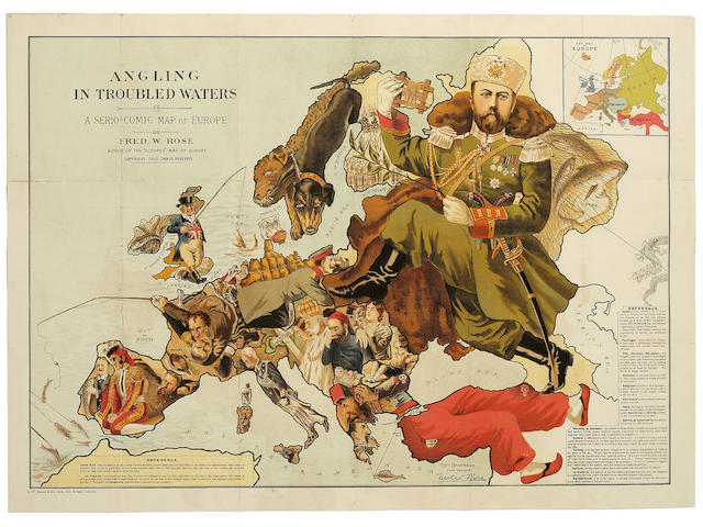 COMIC MAP ROSE (FREDERICK W.) Angling in Troubled Waters - A Serio-Comic Map of Europe