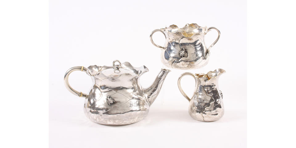 A late 19th/20th century American silver three piece tea set By George W. Shiebler & Co, New York,  (3)