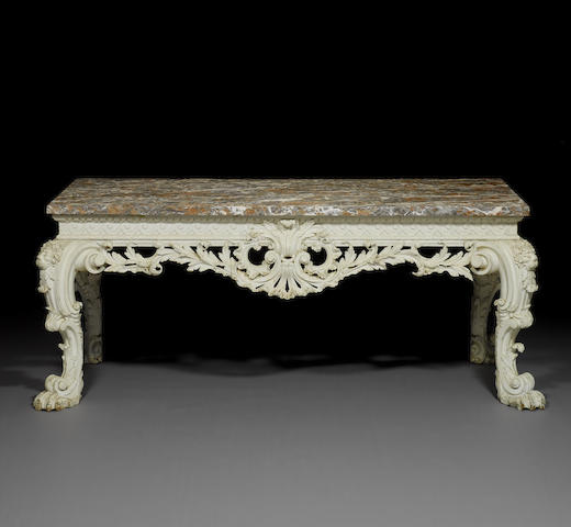 An important George II carved white painted console table