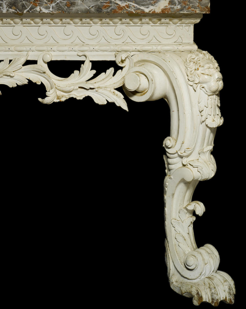An important George II carved white painted console table