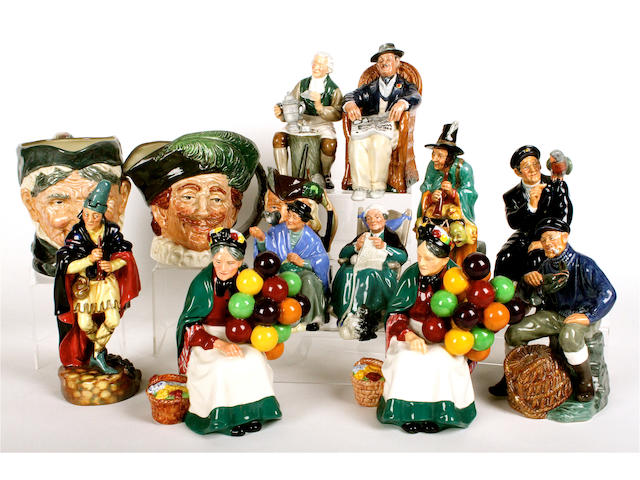A collection of ten Royal Doulton figures and three character jugs