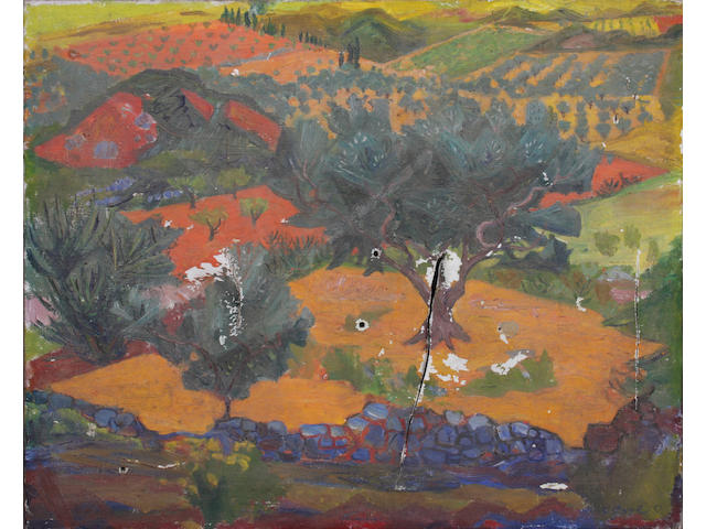 Frederick Gore (British, 1913-2009) 'Red landscape, Les Baux' 63 x 76cm. Unframed