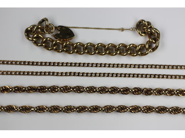 A 9ct gold long ropetwist chain necklace,