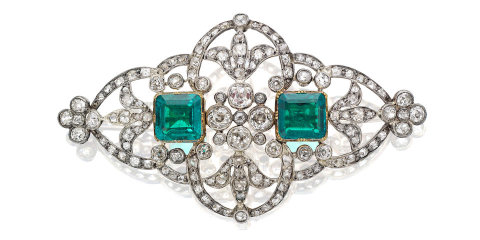 A late 19th century emerald and diamond brooch