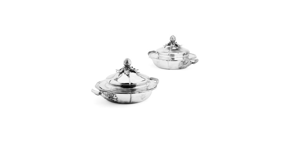 A pair of French silver vegetable dishes By Odiot Paris