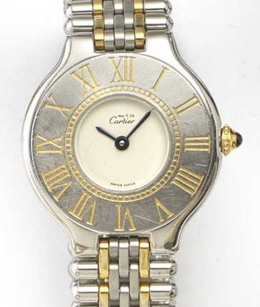 Cartier. A lady's stainless steel and gold quartz bracelet watchMust De Cartier, 1990's image 1