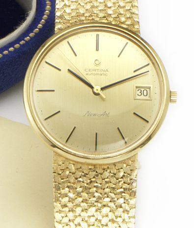 Bonhams : Certina. An 18ct gold automatic calendar bracelet watchNew ...