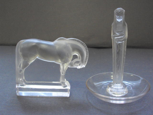 A Lalique pin tray and horse