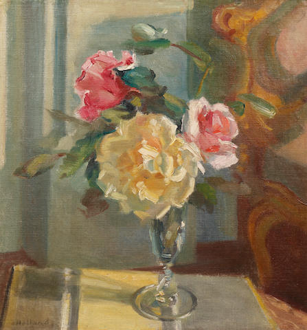 George Herbert Buckingham Holland (British, born 1901) Roses in a glass vase