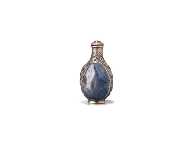 A ruby and sapphire-mounted silver snuff bottle 1850-1920