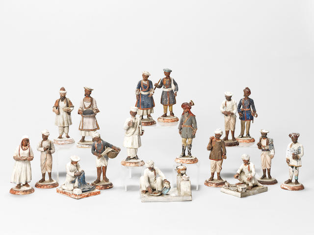 A group of Company School terracotta Figures India, 19th Century(17)