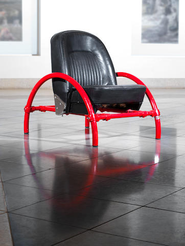 Ron Arad for One Off Ltd, a 'Rover' chair, designed 1981 with tubular steel kee-klamp frame and adjustable leather seat,