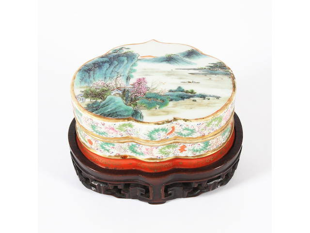 A Chinese famille rose lobed box and cover