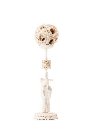 A large ivory concentric ball on stand Late Qing