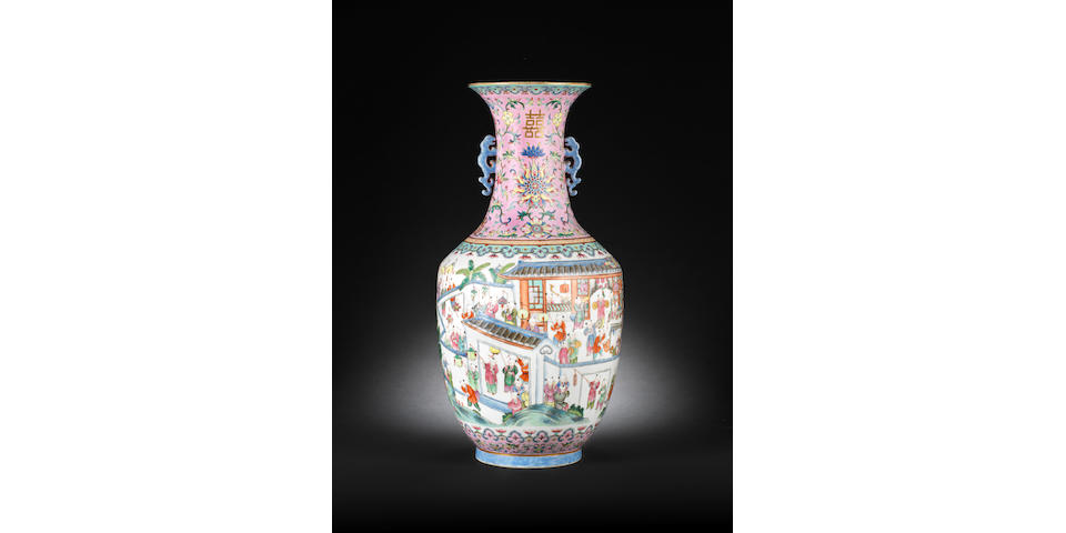 A fine and rare large famille rose baluster 'boys at play' vase Daoguang seal mark and of the period