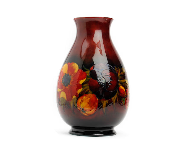 A large Walter Moorcroft Flambe 'Anemone' pattern vase Circa 1954