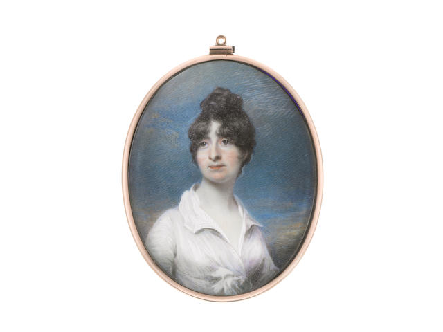 John Wright (British, circa 1745-1820) Deborah Tremenheere (n&#233;e Williams) (1777-1832), wearing white dress, her raven hair upswept