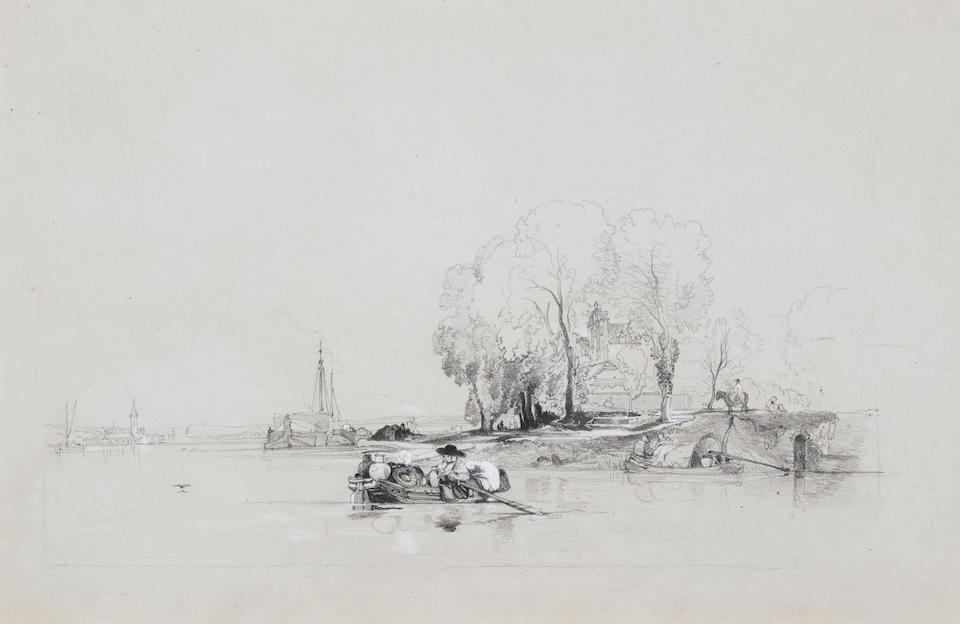Attributed to William James M&#252;ller (British, 1812-1845) River landscape with figure in boat