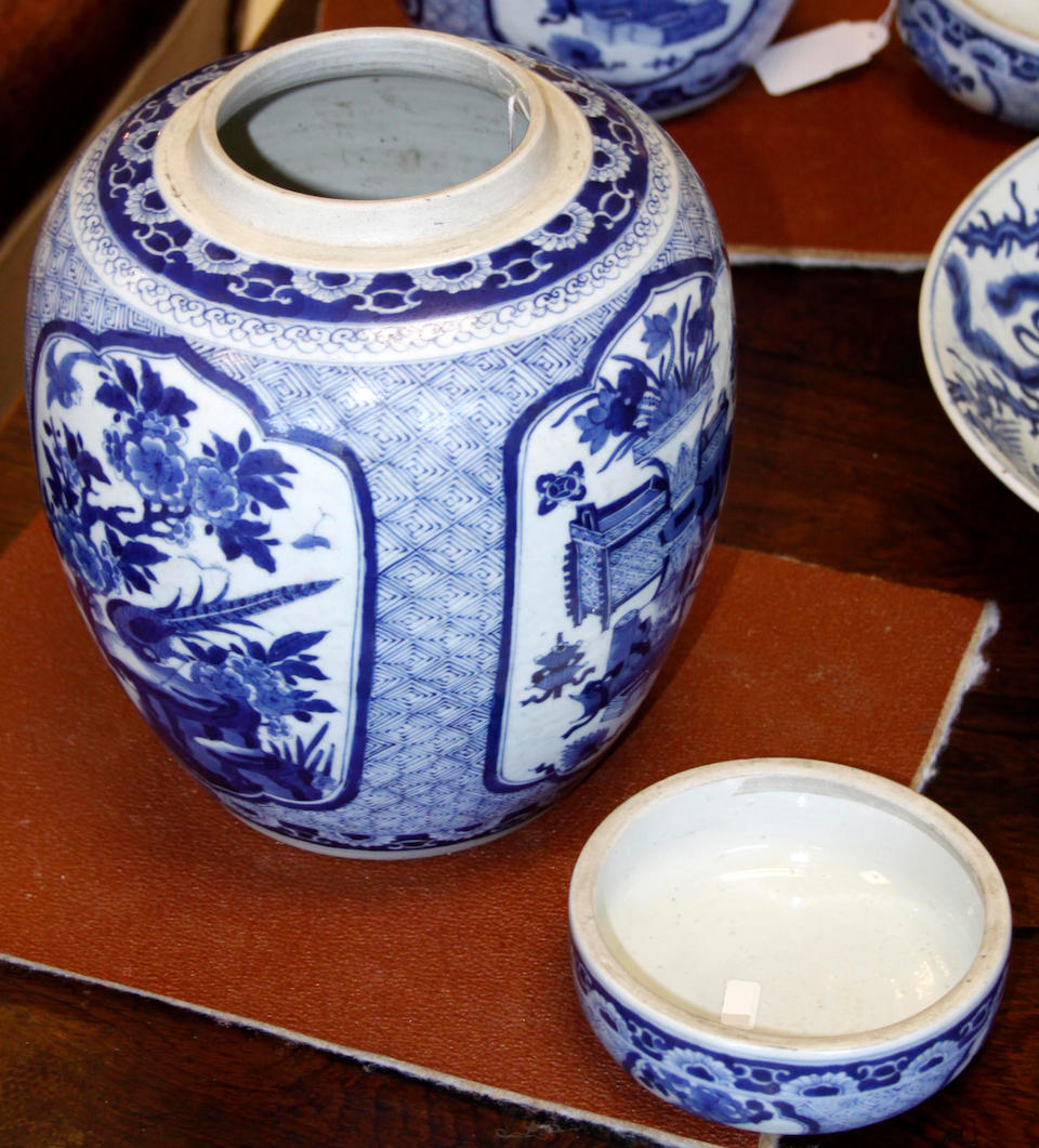 A pair of blue and white baluster jars and covers 19th century
