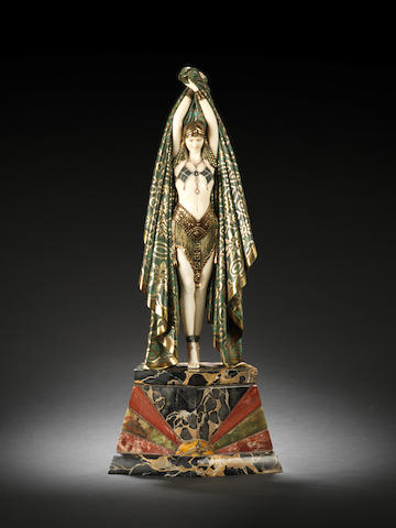 Demetre Chiparus 'Antinea' An Impressive Cold Painted Bronze and Ivory Figure of an Egyptian Dancer, circa 1930