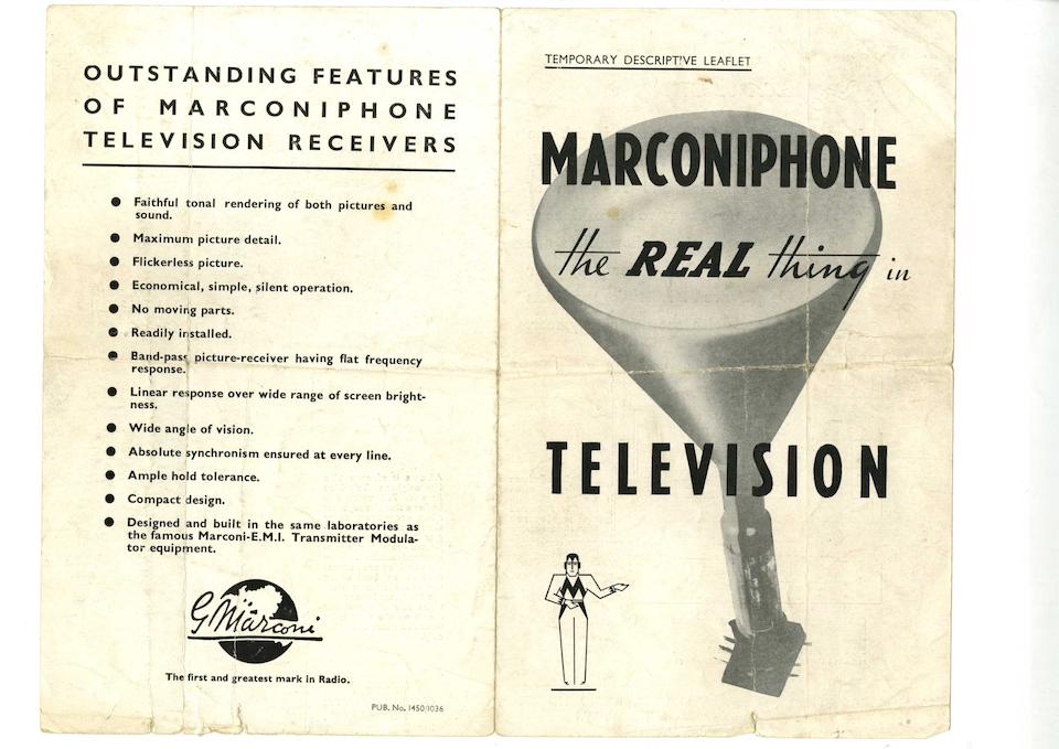 An important Marconi type 702 mirror-lid television, sold on 26th November 1936 - two owners from new,