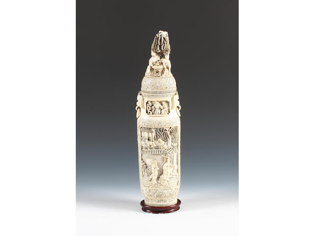 A Chinese carved ivory vase and cover 20th Century.