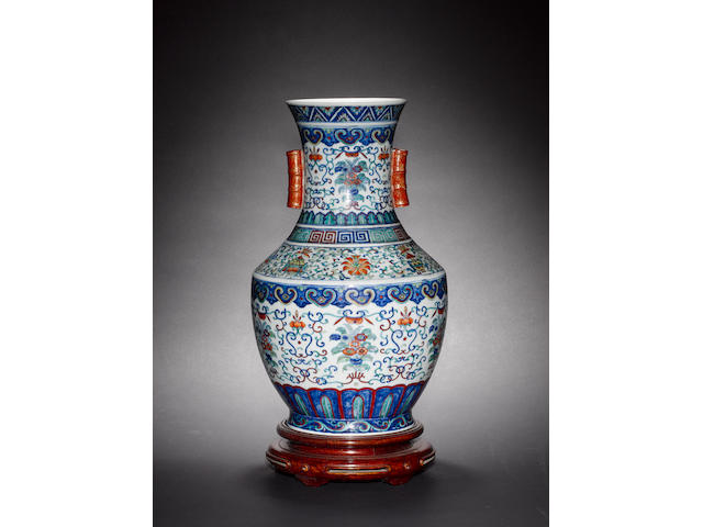 A doucai vase with trumpet neck. Qianlong six character mark