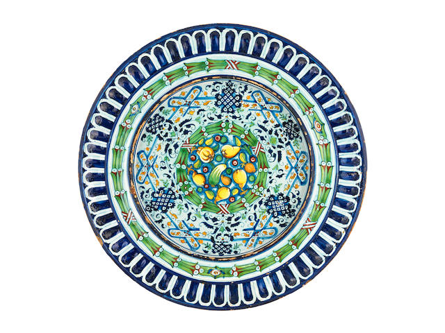 A rare and large Montelupo, Trident Workshop, maiolica charger, circa 1525-30