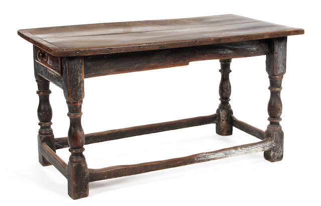 A 17th Century and later oak refectory type table Reduced in size