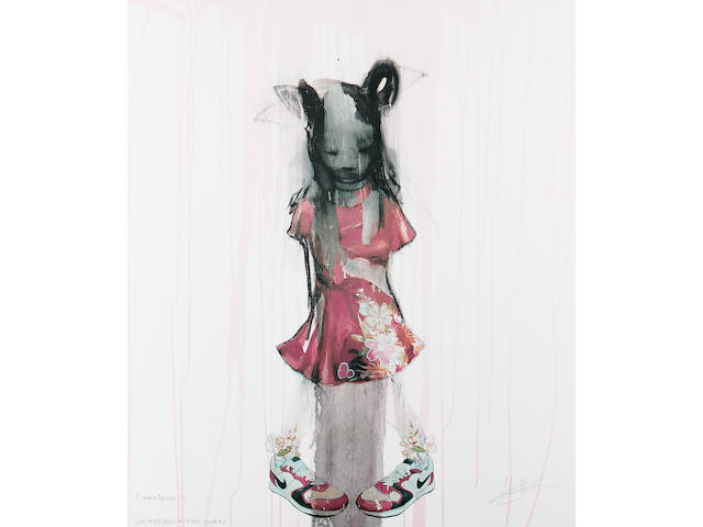 Antony Micallef (British, born 1975) Girl in Red Dress with Nike trainers Lithograph in colours, on wove, each signed, titled and inscribed 'curwen archive 1/2' in pencil, aside from the edition of 25, with full margins, 823 x 696 mm (32 3/8 x 27 3/8 in) (SH) (unframed)