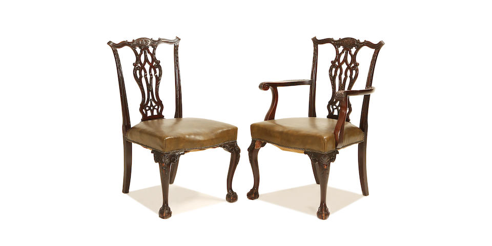 A set of twelve late 19th century mahogany dining chairs in the Chippendale style