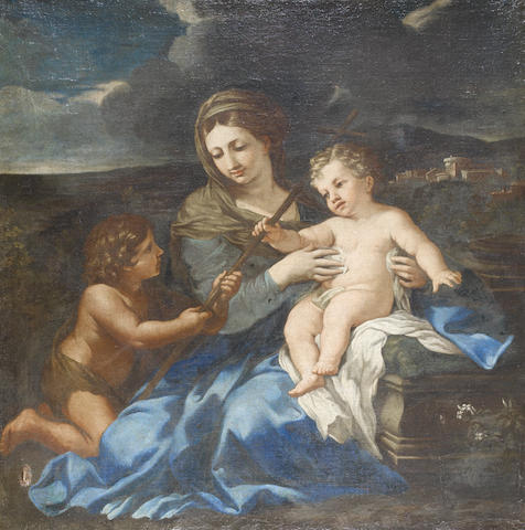 Workshop of Pietro da Cortona (Cortona 1596-1669 Rome) The Virgin and Child with the Infant Saint John the Baptist before an open landscape