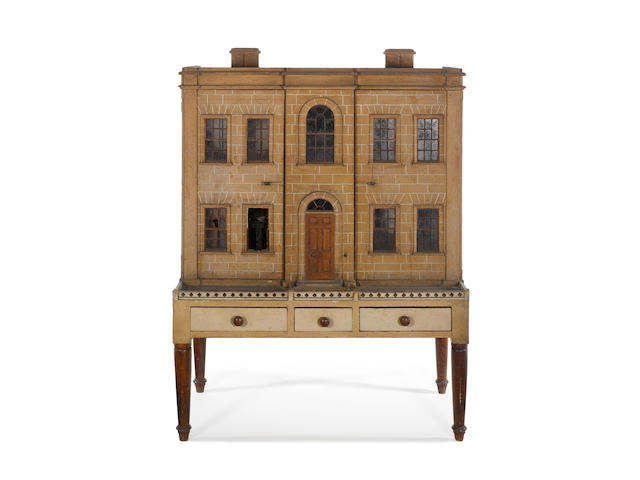 A fine and important English Dolls House on three drawer stand, early 19th century