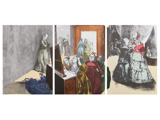 Paula Rego (British, 1935) Getting Ready for the Ball (Rosenthal 193) Lithograph in colours on three sheets, 2001-2002, on Somerset Velvet, signed in pencil, a proof aside from the edition of 35, with full margins, 825 x 1800 mm (32 1/2 x 71 in) (SH) (unframed) (3)