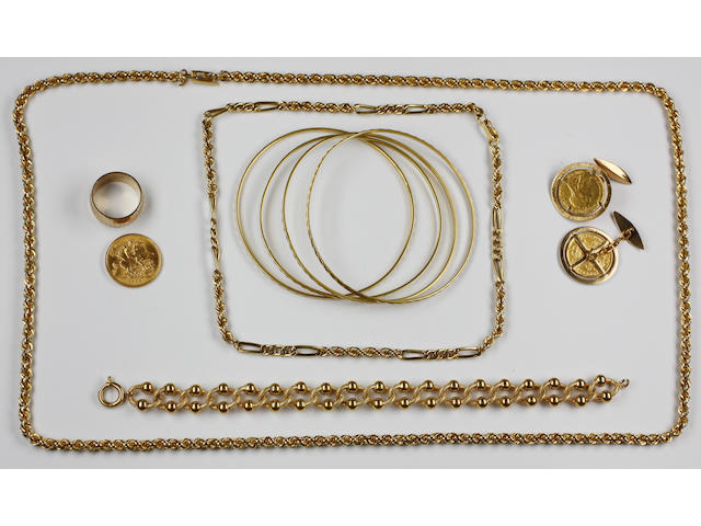 A collection of gold jewellery