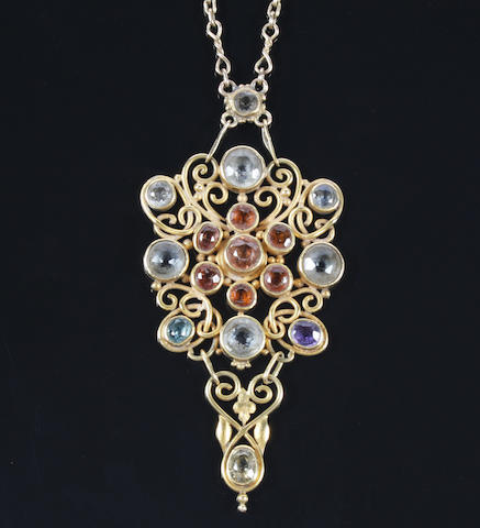 Bonhams : An Arts and Crafts gold and gem set pendant necklace by Omar ...