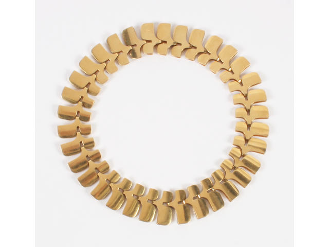A Georg Jensen 18 carat gold necklace designed by Ibe Dalquist Numbered 1149B, with stamped marks and import marks for London, 1969,
