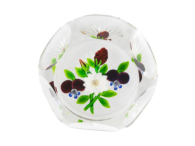 A Baccarat faceted flat bouquet paperweight, circa 1850