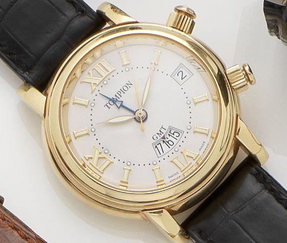 Graham. An 18ct gold automatic dual time alarm wristwatchTompion, No.045